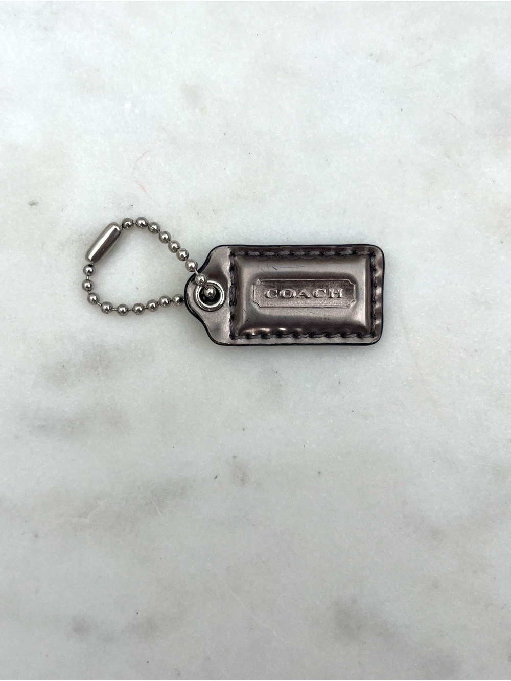 COACH Shiny Patent Leather Hang Tag, Gray Silver